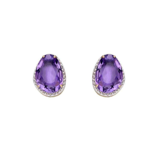 Organic Shaped Amethyst and Diamond Gold Earrings Earrings Carathea 