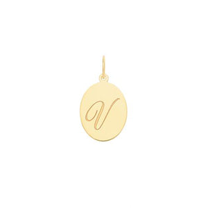 Gold Oval Disc Initial Pendant Jewellery Treasure House Limited V 