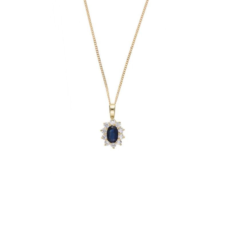9ct Gold Oval Sapphire and CZ Pendant Jewellery Ian Dunford
