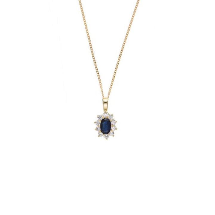 9ct Gold Oval Sapphire and CZ Pendant Jewellery Ian Dunford