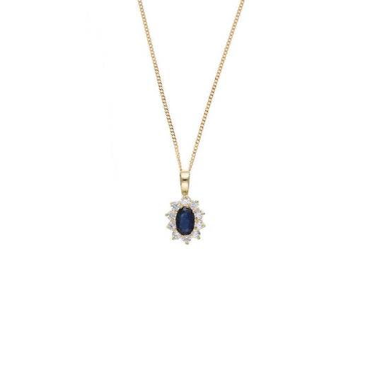 9ct Gold Oval Sapphire and CZ Pendant Jewellery Ian Dunford 