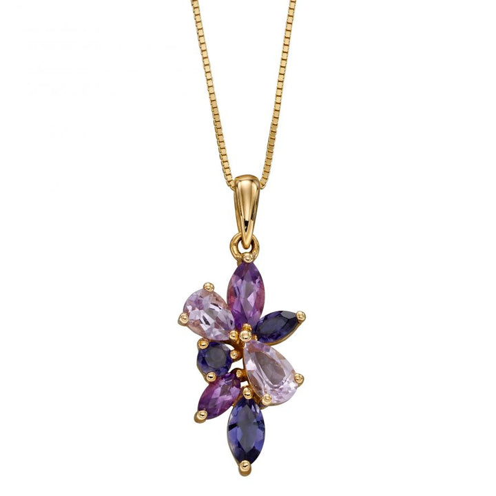 Gold Pendant with Marquis Amethyst and Iolite Necklaces & Pendants Gecko