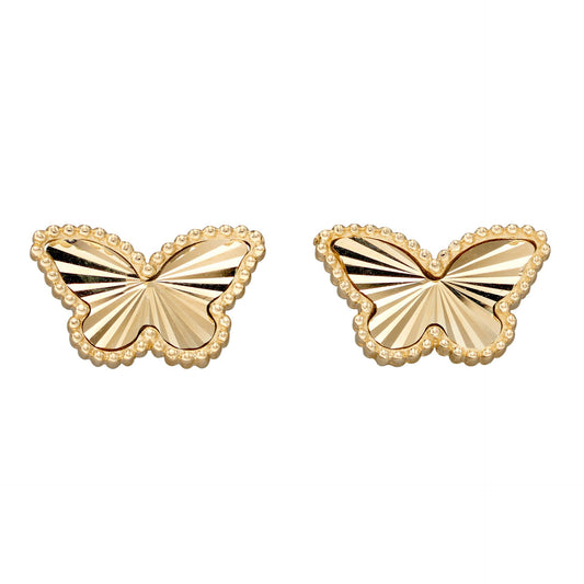 Diamond-Cut Gold Butterfly Stud Earrings