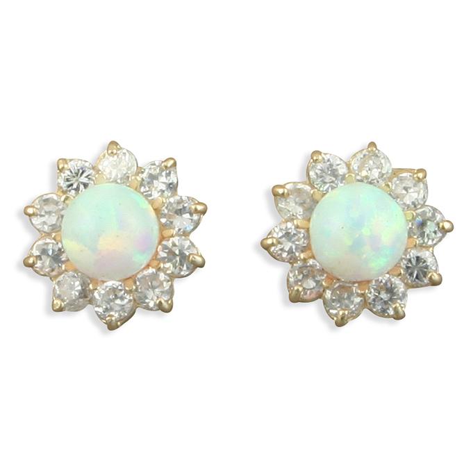 9ct Gold Synthetic Opal and Cubic Zirconia Cluster Earrings Jewellery Carathea