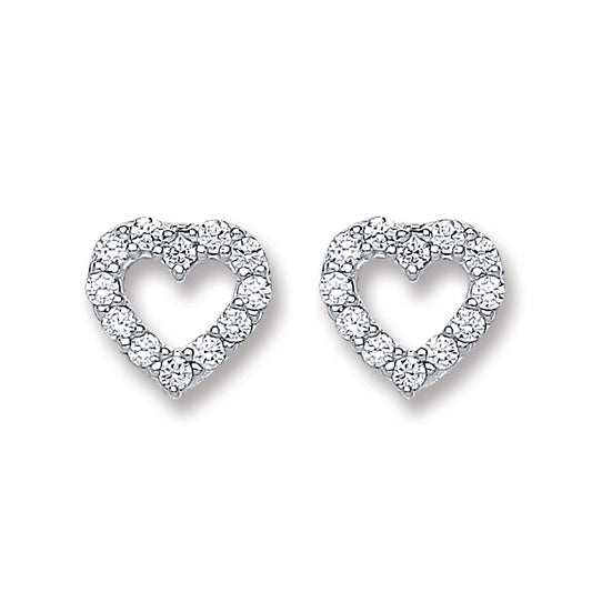 Gold cubic zirconia heart stud earrings Jewellery Carathea