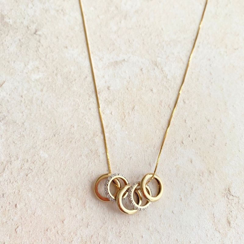 Gold and Diamond Necklace with Five rings