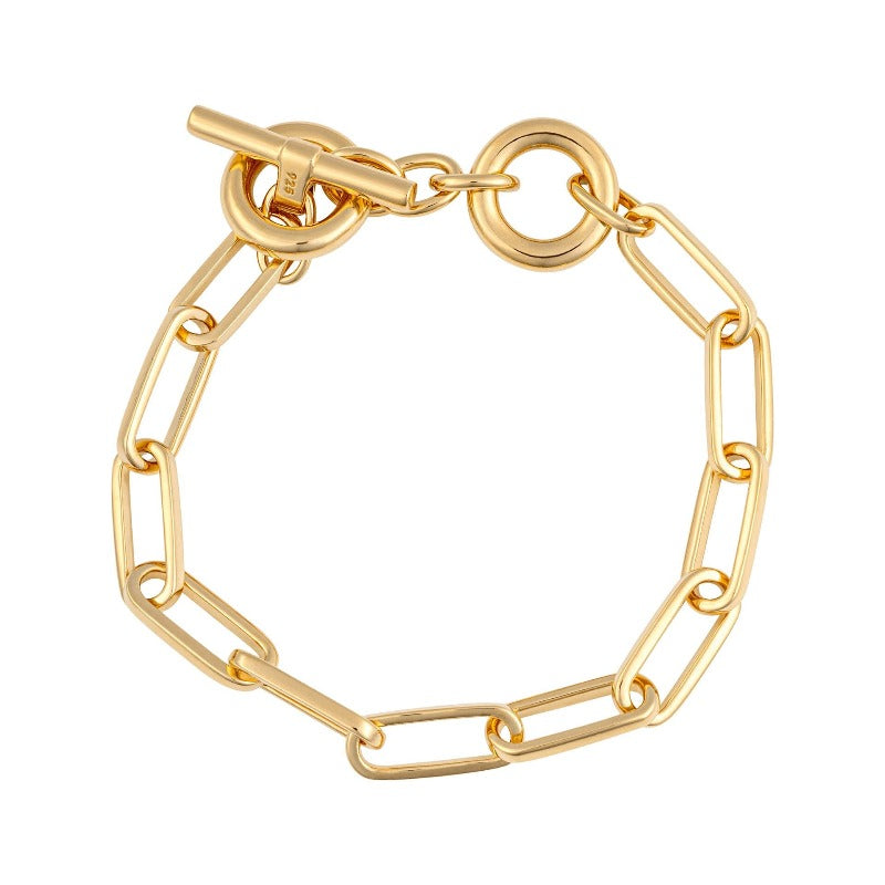 Gold plated silver paperclip link bracelet with t bar fastener Carathea Jewellers