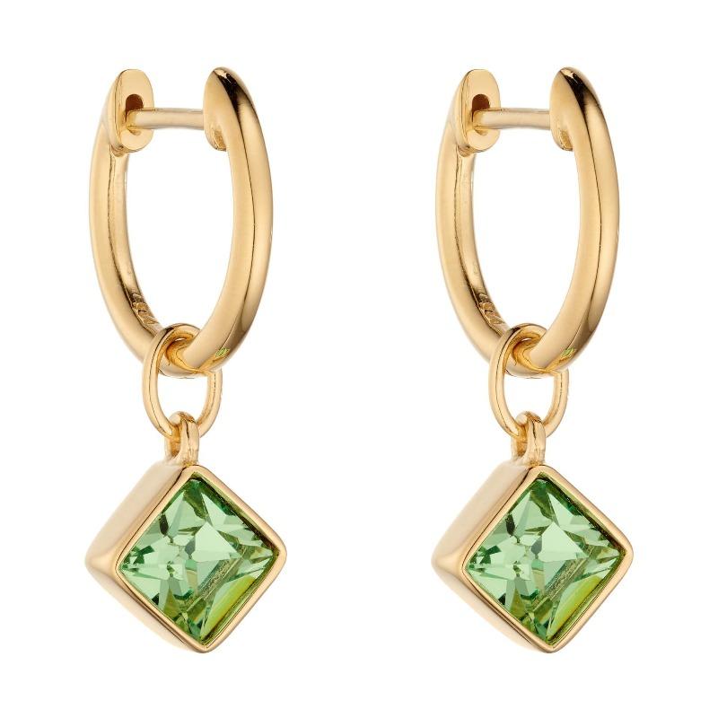 Gold on Silver Green Crystal Diagonal Drop Earrings Earrings Gecko 