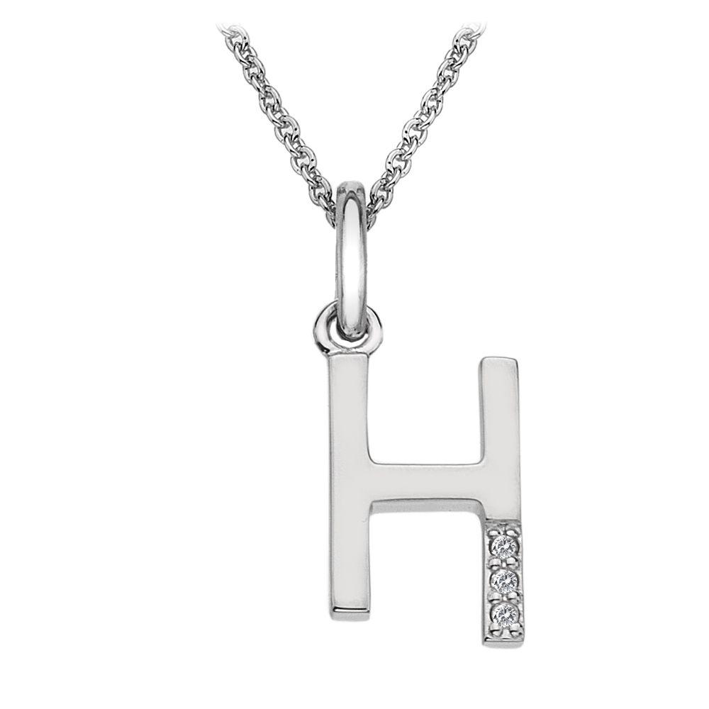 Silver and Diamond Initial Necklace Jewellery Hot Diamonds H