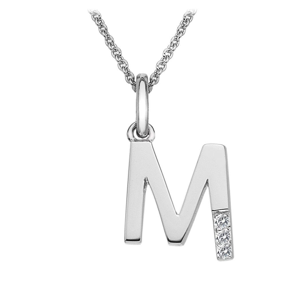 Silver and Diamond Initial Necklace Jewellery Hot Diamonds M