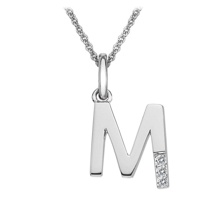 Silver and Diamond Initial Necklace Jewellery Hot Diamonds M