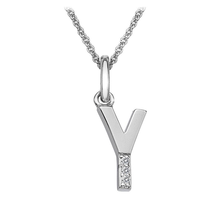 Silver and Diamond Initial Necklace Jewellery Hot Diamonds Y