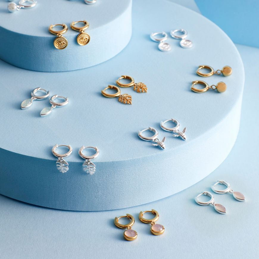 Silver Hoop Earrings with Ball Charm Earrings Gecko