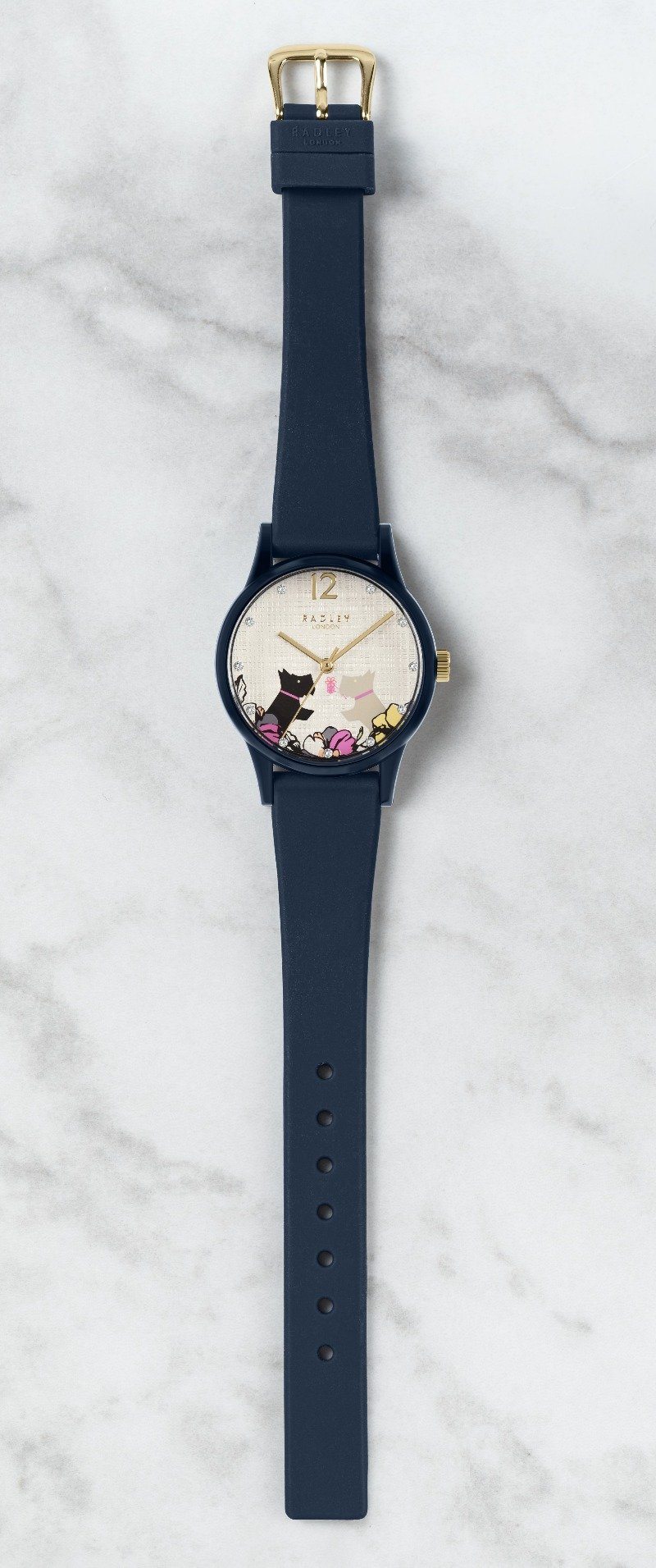 Radley Ladies Watch Navy Silicone Floral Dog Dial RY2983 Watches Radley