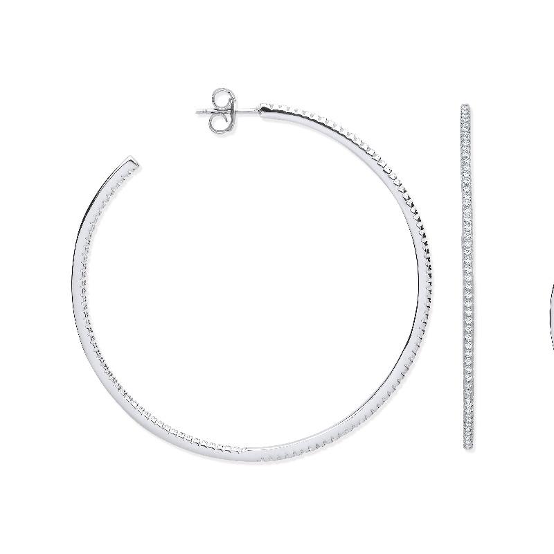 Large Silver and CZ Hoop Earrings Earrings Hanron 