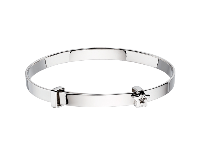Little Star childrens silver expandable bangle with star set with diamond Carathea