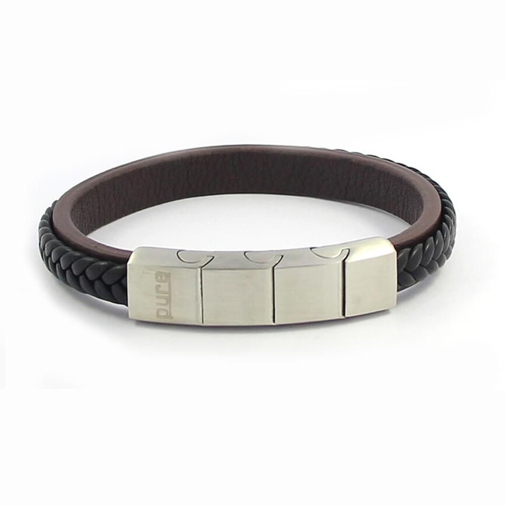 Magnetic Plaited Leather Bracelet for Men in Brown Jewellery Carathea 
