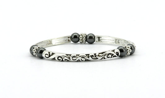 Elasticated Magnetic Hematite Bracelet with Swirls Jewellery Coppercraft 