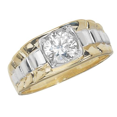 Men's White and Yellow Gold CZ Ring Jewellery Treasure House Limited 