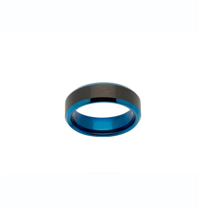 Men's Black and Blue Tungsten Ring Jewellery Carathea O 3/4