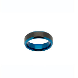 Men's Black and Blue Tungsten Ring Jewellery Carathea O 3/4 
