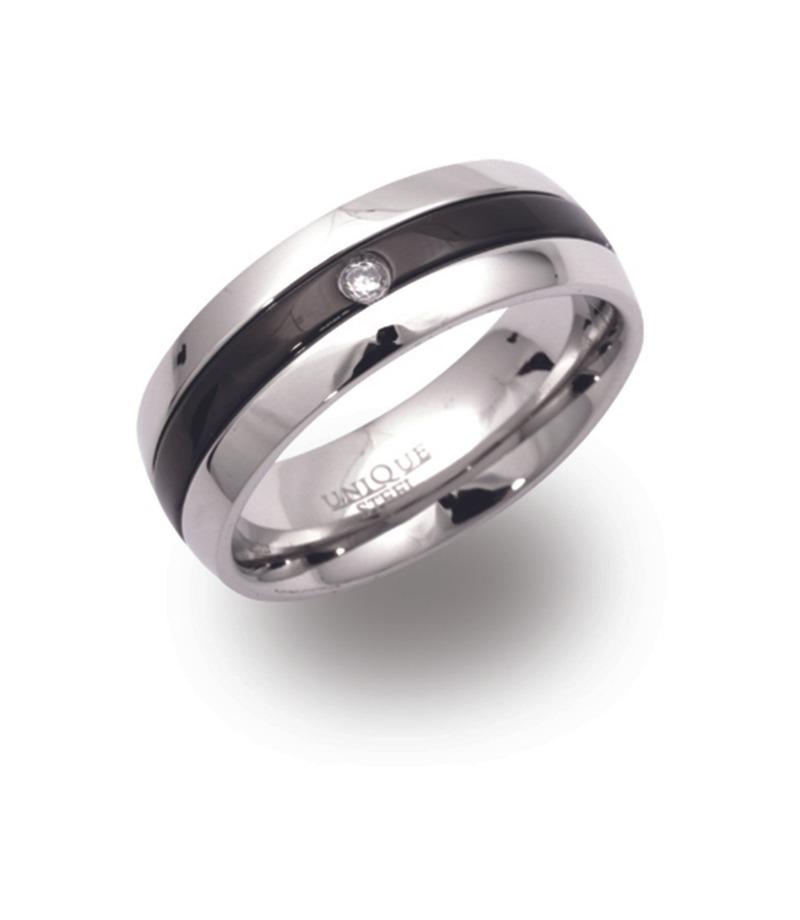 Stainless Steel Men's Ring with Black Band and CZ Men's Rings Unique Q 1/2 (58)