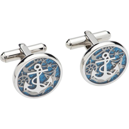 Anchor Cufflinks with Blue Enamel Jewellery Unique 