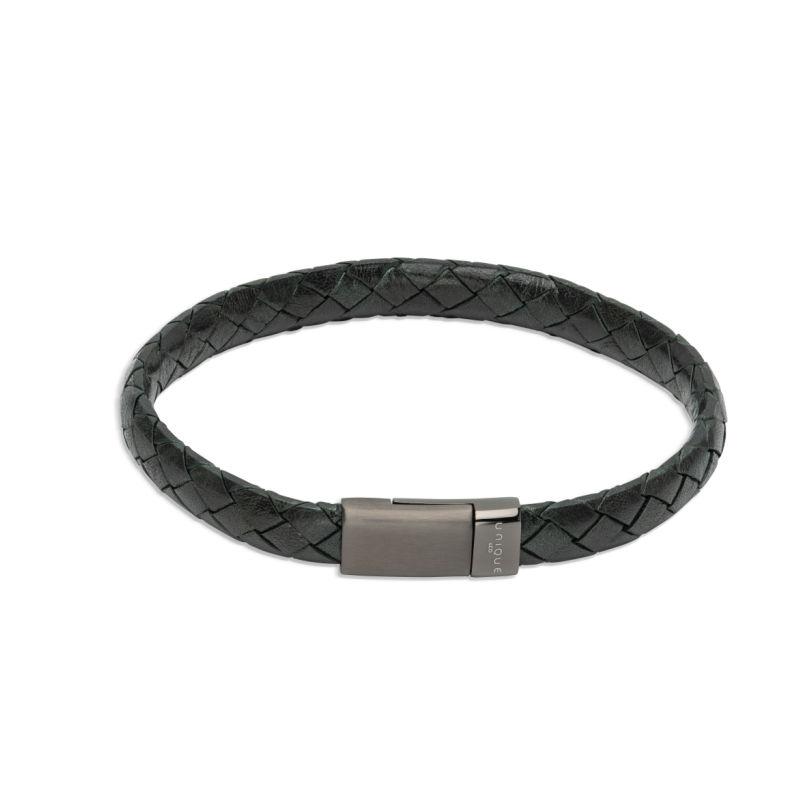 Dark Green Leather Bracelet with Gunmetal Clasp Bracelets Unique 21 cm