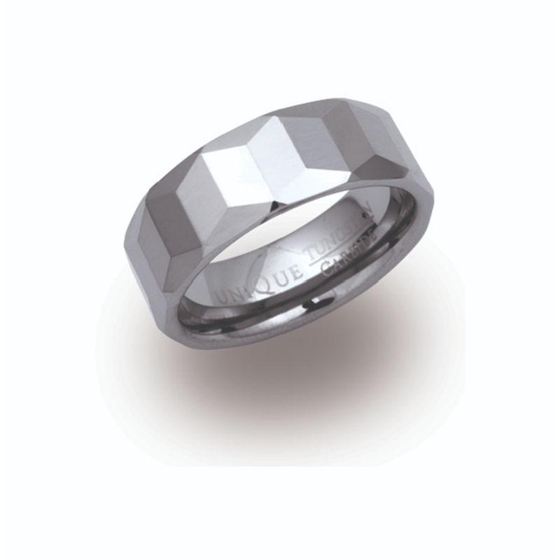 Men's Facetted Tungsten Carbide Ring Jewellery UNIQUE O 3/4 
