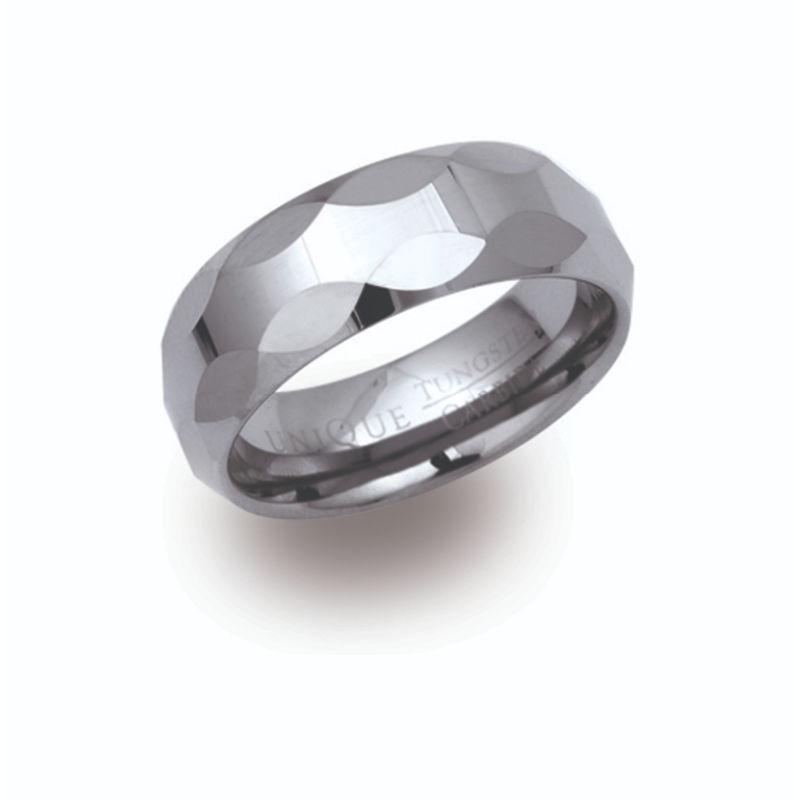 Men's Tungsten Carbide Ring with Facetted Sides Jewellery Unique O 3/4