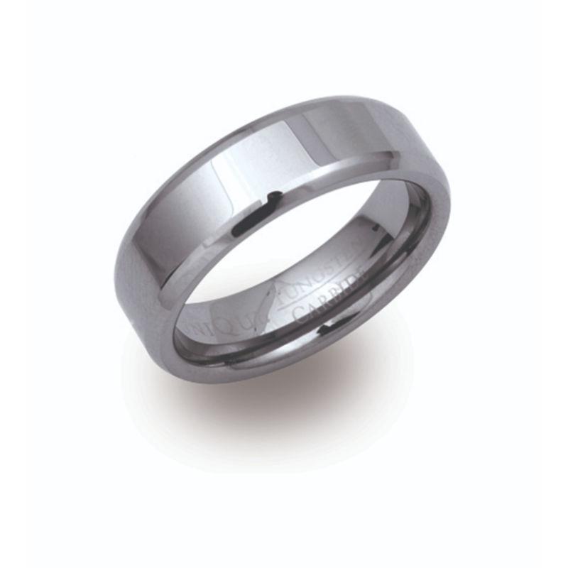 Men's Tungsten Ring with Bevelled Edge Jewellery Unique O 3/4 