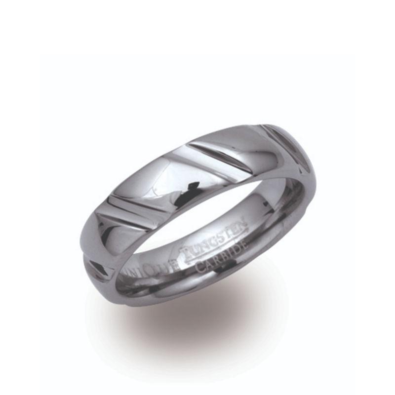 Men's Tungsten Ring with Diagonal Grooves Rings Unique O 3/4 