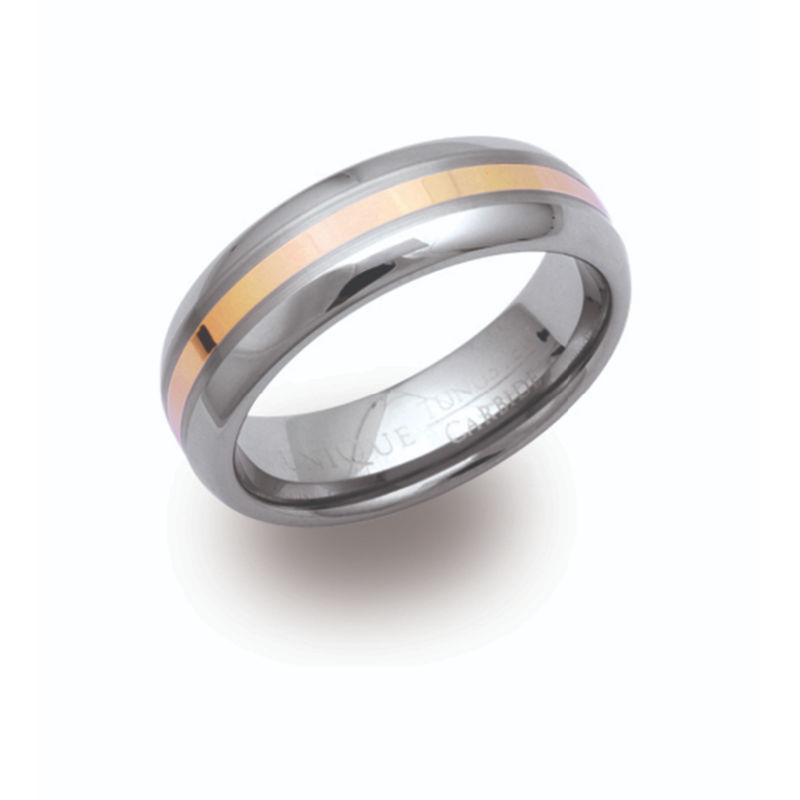 Men's Tungsten Ring and Gold Inlay Jewellery Unique O 3/4 