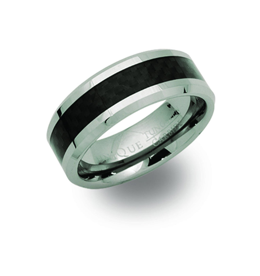 Men's Tungsten Carbide Ring with Black Carbon Fibre Jewellery Unique 56