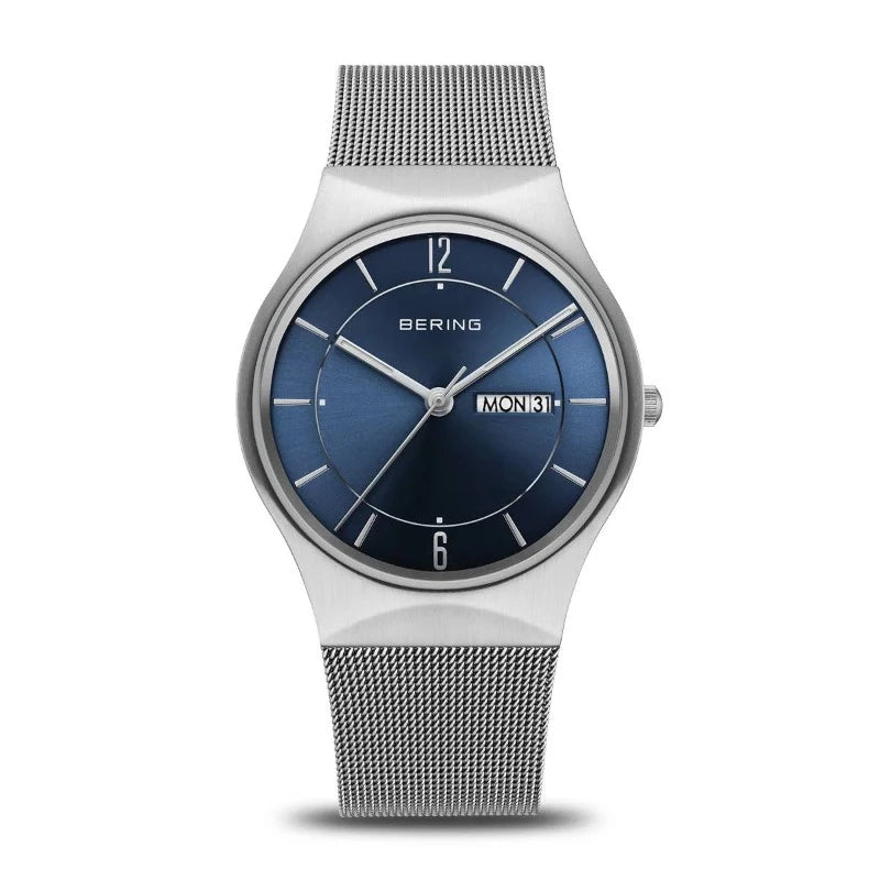 Men's  Bering watch in grey and blue with day and date functions Watches Carathea