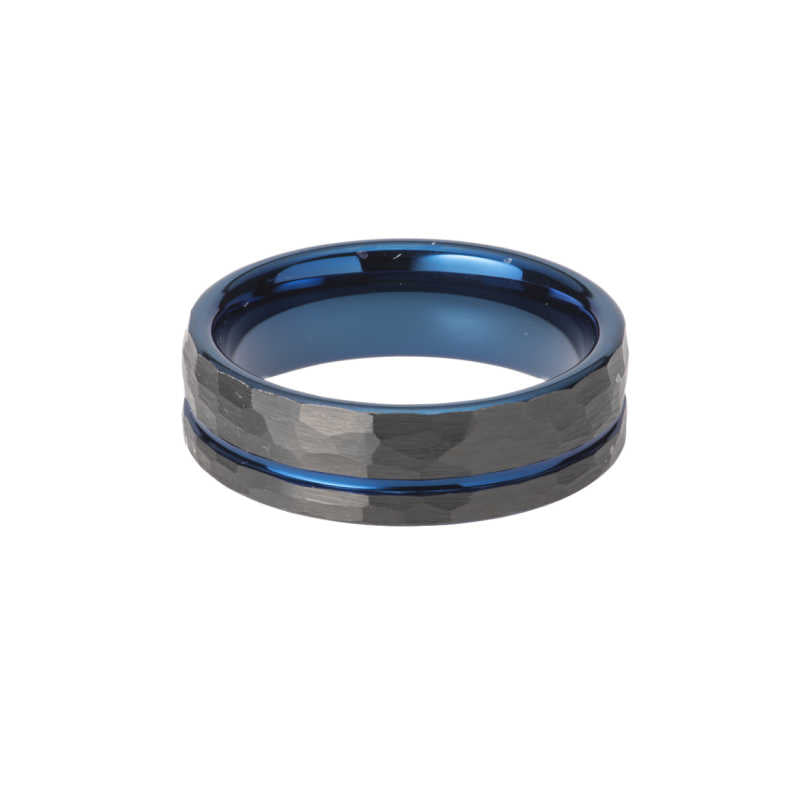 men's black and blue hammered tungsten ring Carathea