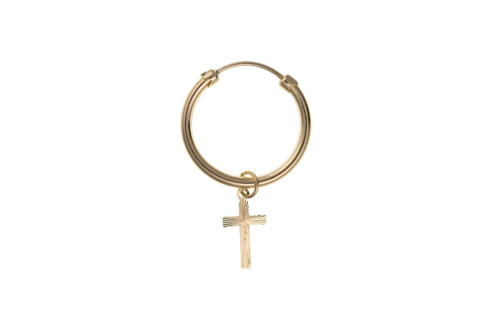 Men's Gold Single Gold Hoop with Cross Earrings Ian Dunford