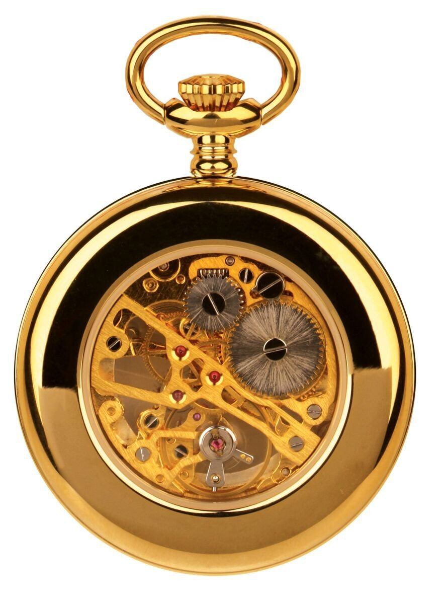 Mens Skeleton Mechanical Pocket Watch in PVD Gold Plate Watches JoolsJewellery.co.uk 