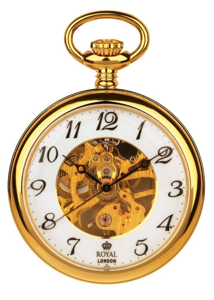 Mens Skeleton Mechanical Pocket Watch in PVD Gold Plate Watches JoolsJewellery.co.uk