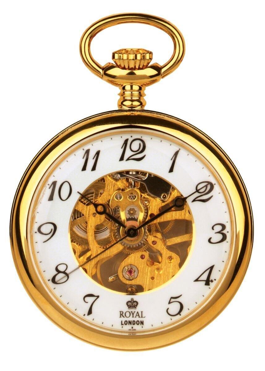 Mens Skeleton Mechanical Pocket Watch in PVD Gold Plate Watches JoolsJewellery.co.uk 