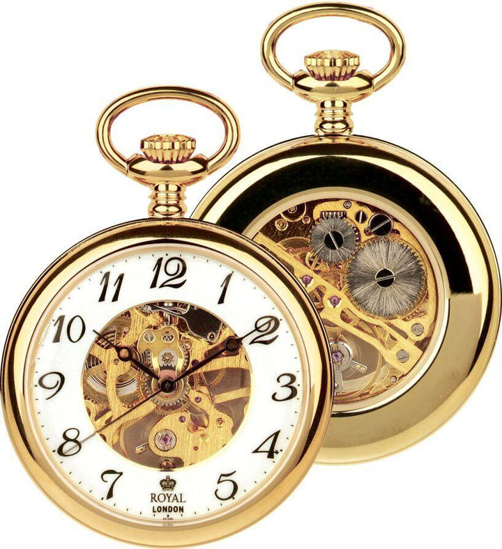 Mens Skeleton Mechanical Pocket Watch in PVD Gold Plate Watches JoolsJewellery.co.uk