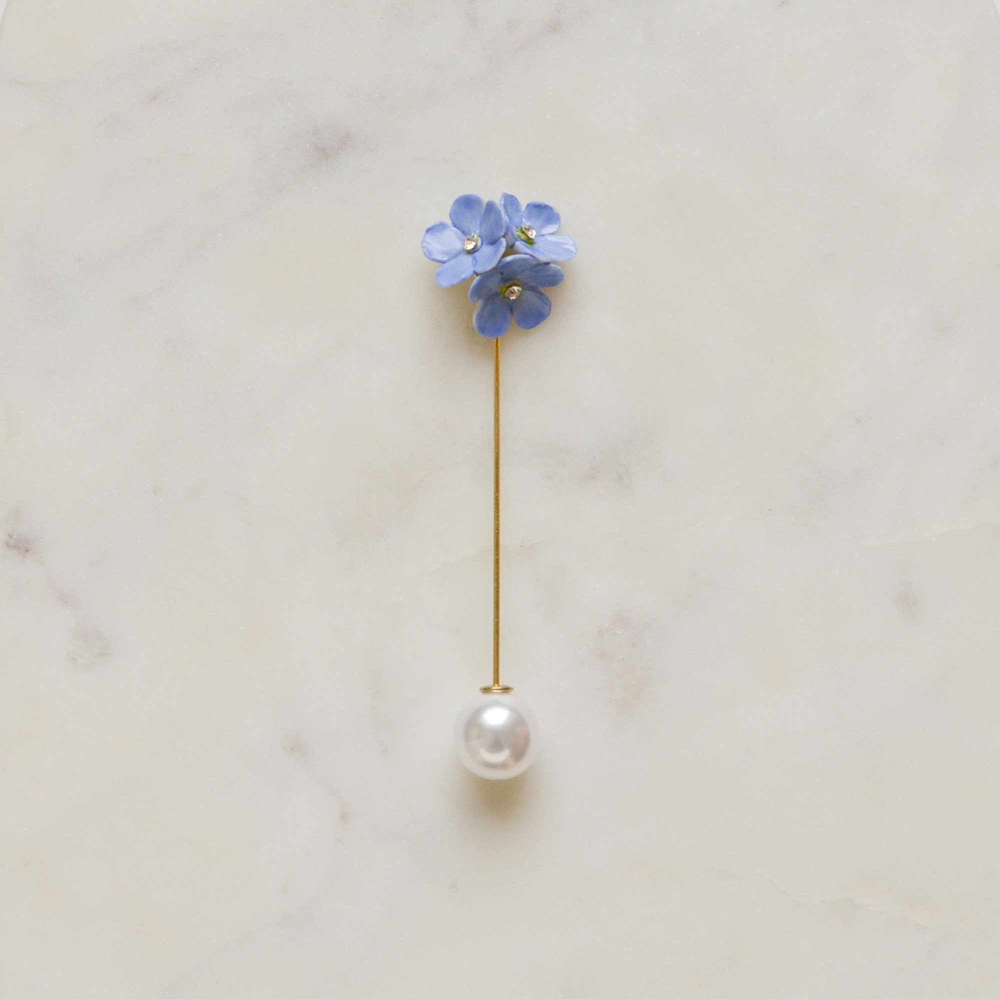 Porcelain Blue Forget Me Not Pin Brooch with Pearl Protector Brooches Hop Skip Flutter 