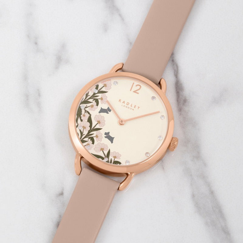 Radley Ladies Floral Dial Watch with Pink Beige Strap RY21272 Watches Radley