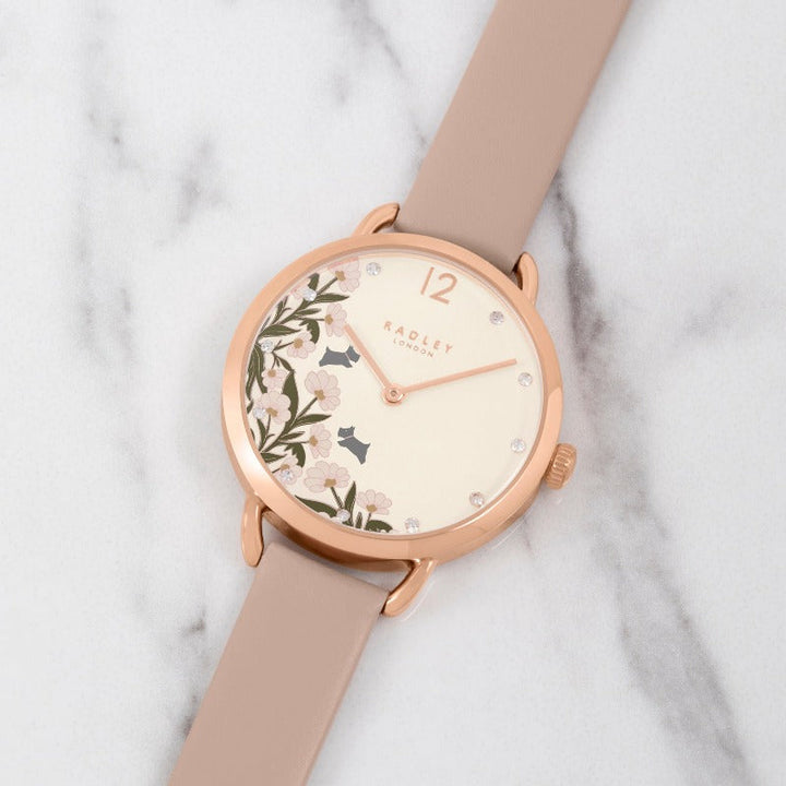 Radley Ladies Floral Dial Watch with Pink Beige Strap RY21272 Watches Radley