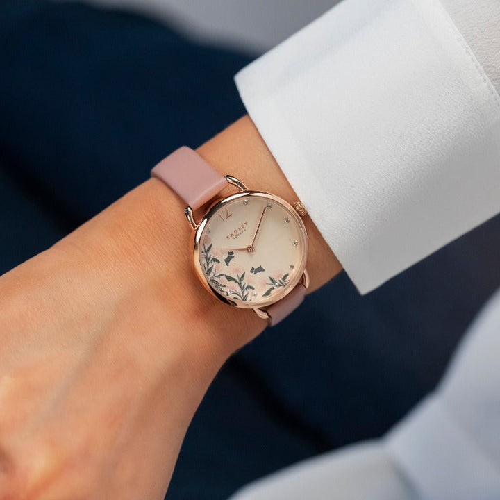 Radley Ladies Floral Dial Watch with Pink Beige Strap RY21272 Watches Radley