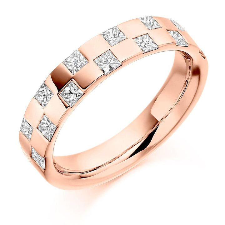 Princess Cut Diamond Chequerboard Half-Eternity or Wedding Band Rings Gemex