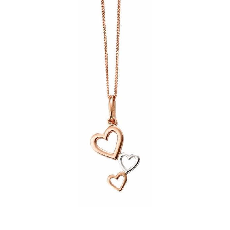 Silver and Rose Gold Cascading Hearts Pendant Necklaces & Pendants Gecko 