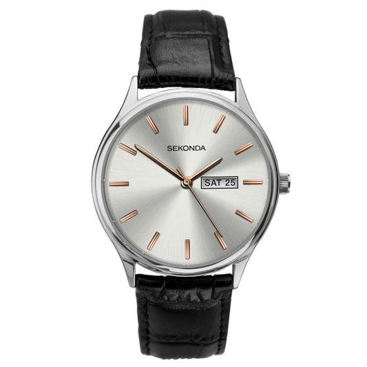 Gents Sekonda Silver and Black Strap Watch 1686 Sekonda 