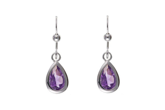 Silver Amethyst Teardrop Drop Earrings Earrings Carathea