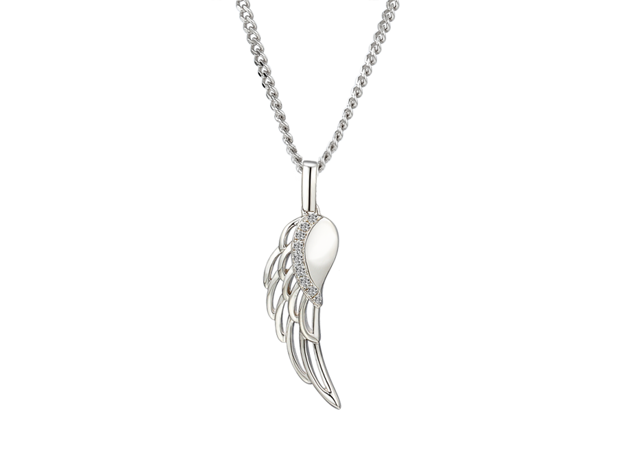 Silver angel wing pendant with cubic zirconia's